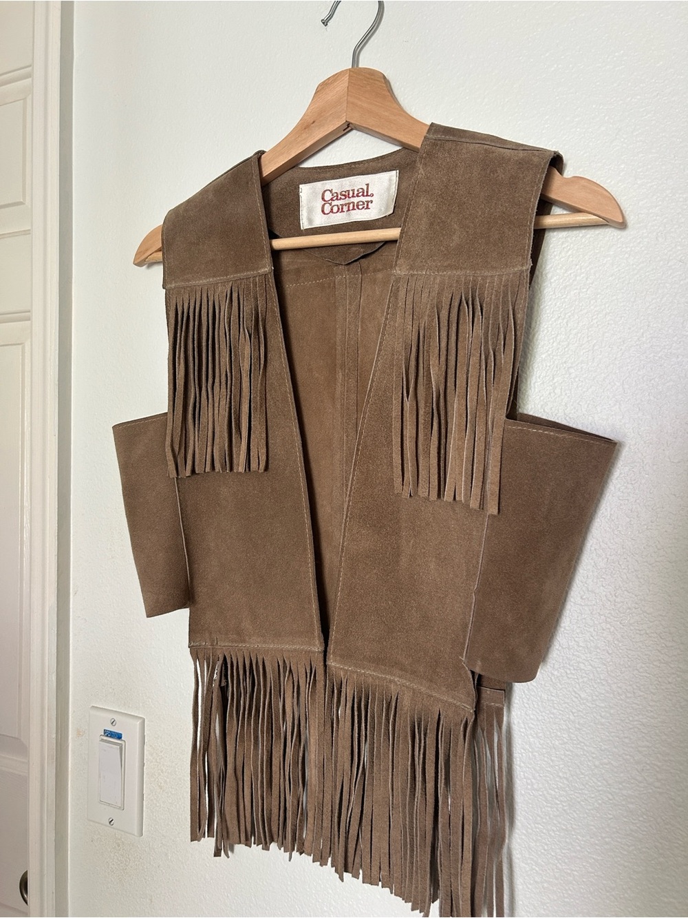 Casual Corner Taupe Suede Fringe Vest